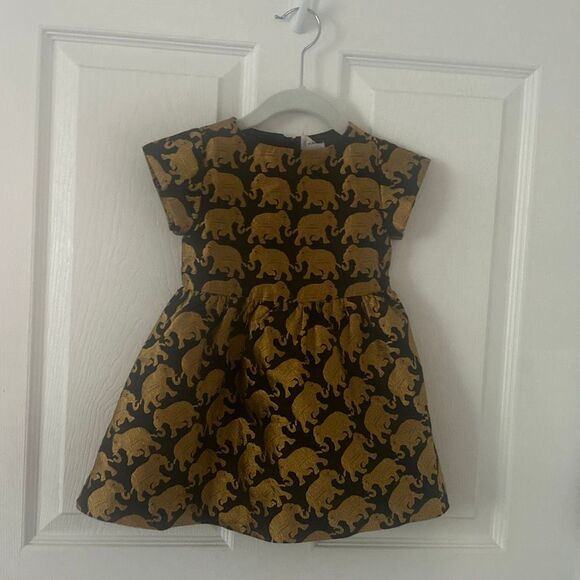 Crewcuts Other - Crewcuts J. Crew Girl’s Sz 2 Festive Party Dress Elephants Gold Black Lined 2015